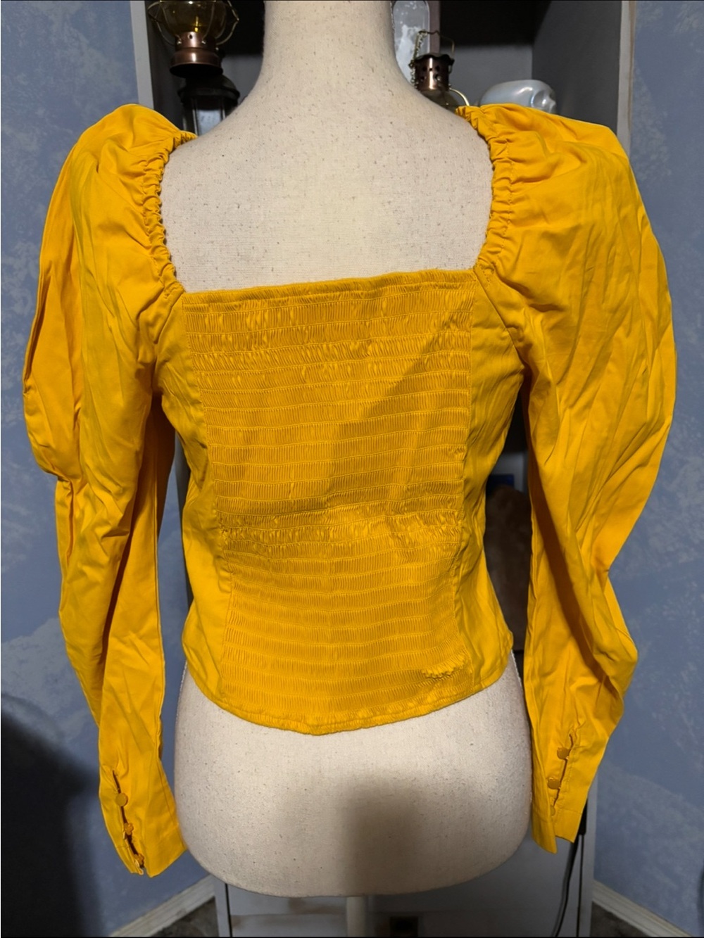 Women’s Levi’s Yellow Puff Sleeve Square Neck Top S - Picture 7 of 11